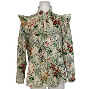Tuckernuck Winnie Blouse S Sun Faded Fields Floral Ruffle Snap Front Feminine